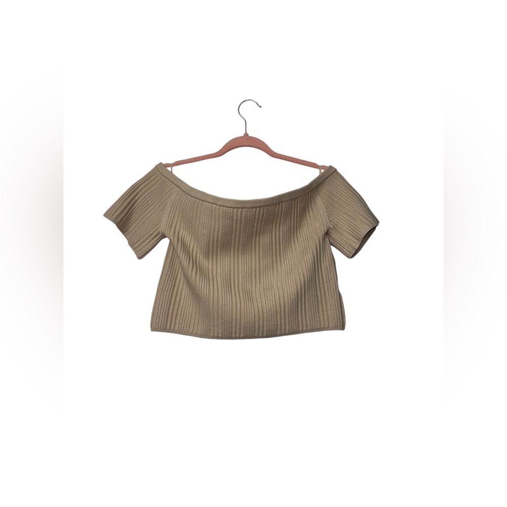 Aerie Ribbed Off-Shoulder Crop Top in Tan